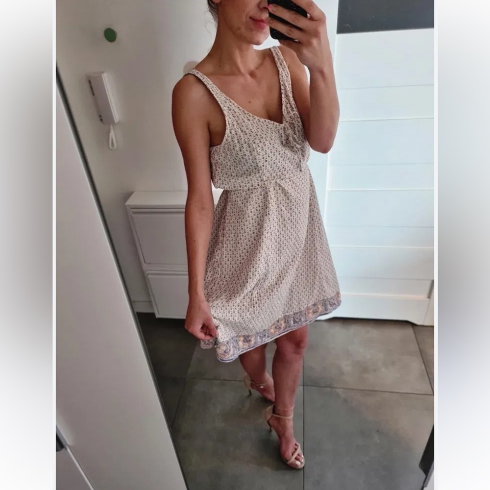 Fat Face Cream Printed Sleeveless Summer Dress